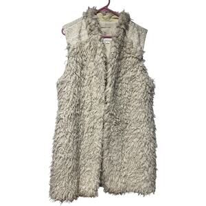 Anthropologie Faux Fur Vest Embroidered Hei Hei Sz L White Ivory Cream Cotton